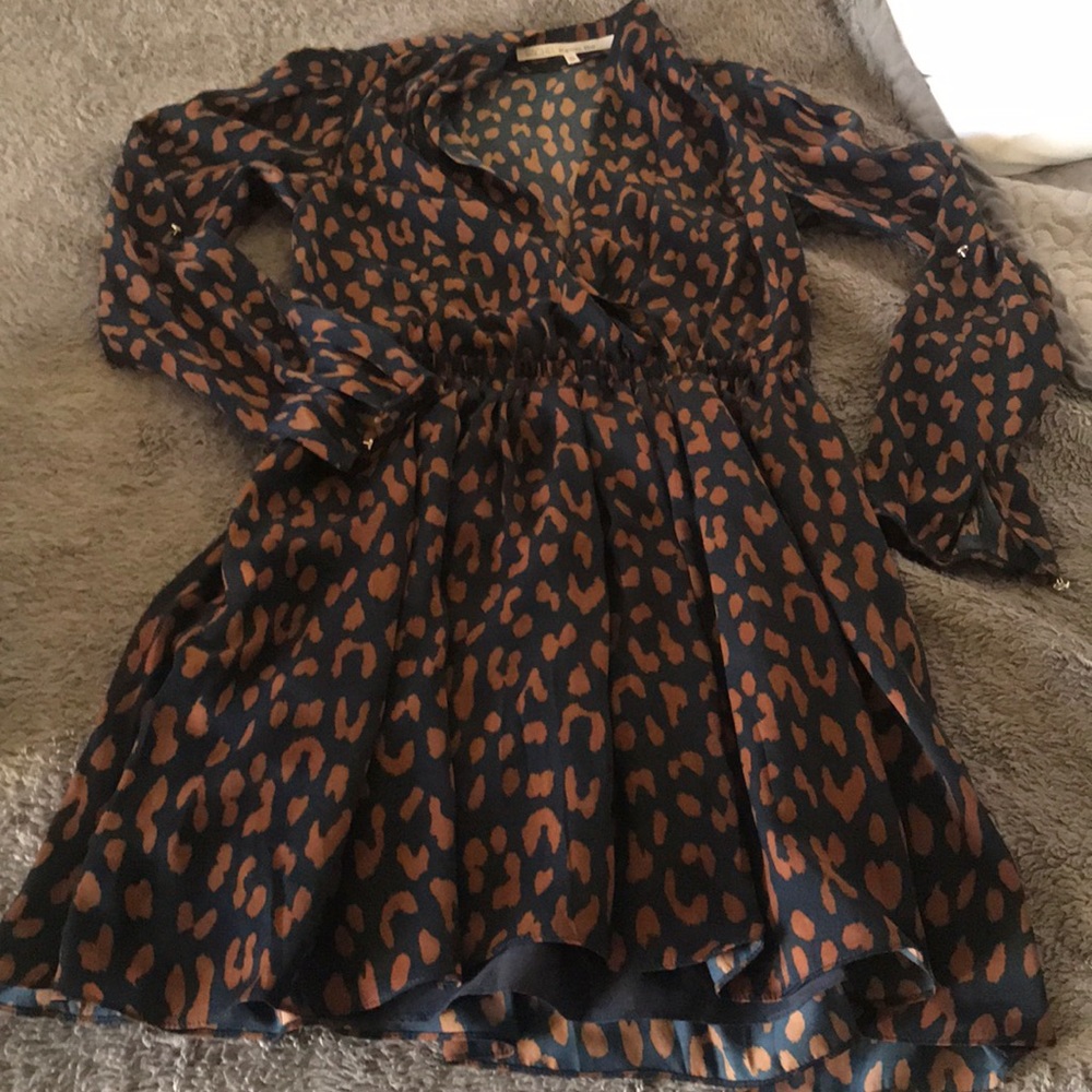 Leopard Print Navy Dress with Pockets